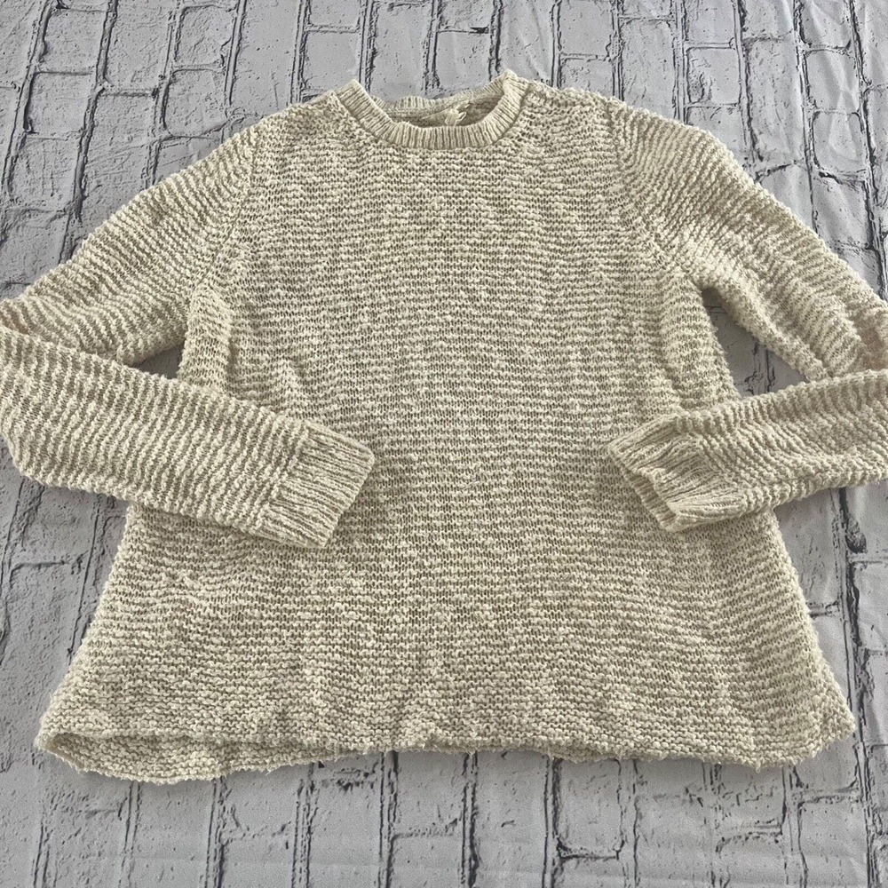 Eileen Fisher Organic Cotton Boucle Sweater Cream Ivory Size XS Relaxed Classic